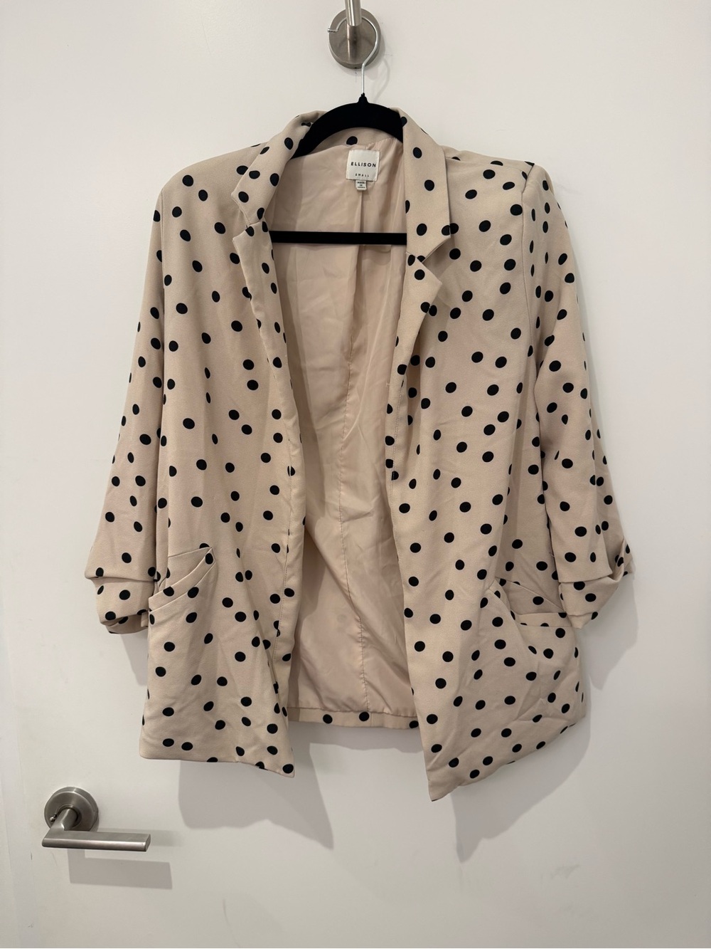 Ellison Beige Polka Dot Open-Front Blazer